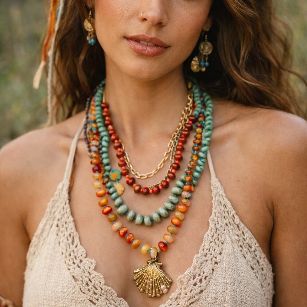 FREE PEOPLE x Ariana Ost Semi Precious Stone Layered Necklace - EXCLUSIVE!